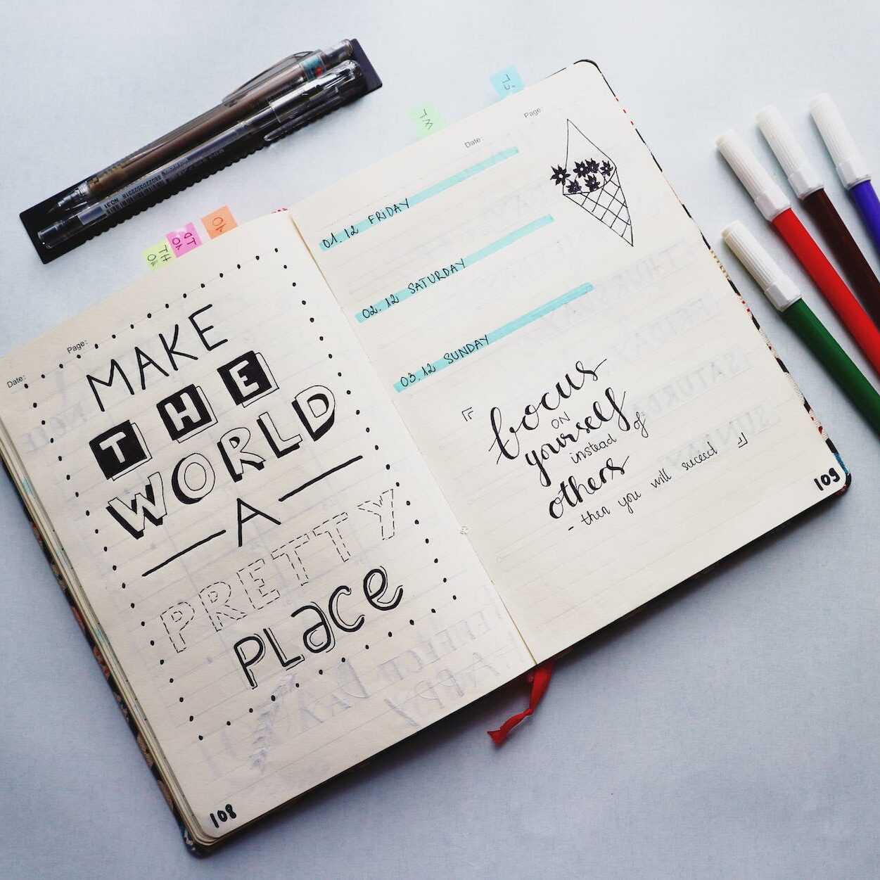 inspirational quotes written on a planner